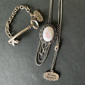Disney Couture Wonderland Key Bracelet and White Rabbit Necklace Set